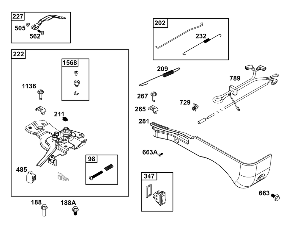 Controls Group Diagram and Parts List for 83132-1172-H5  Briggs and Stratton Engine